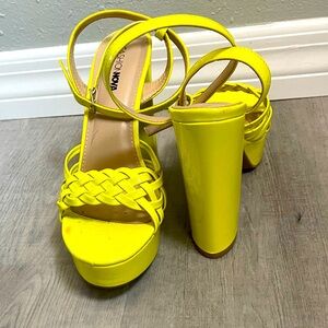 Neon Green Ankle Strap Platform Heels